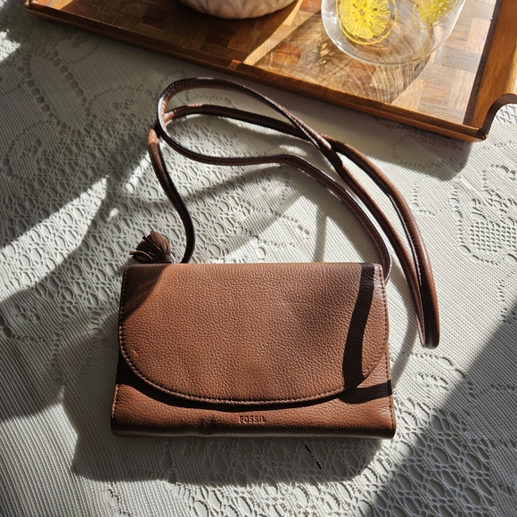 Fossil Handbags - Fossil Brown Leather Crossbody Bag
